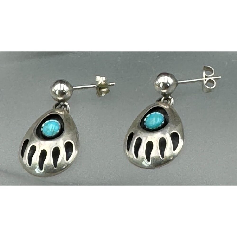 Carolyn Pollack Sterling Silver Bear Claw Drop Earrings with Turquoise signed QT